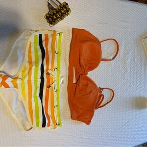 Orange and Striped Bikini Set